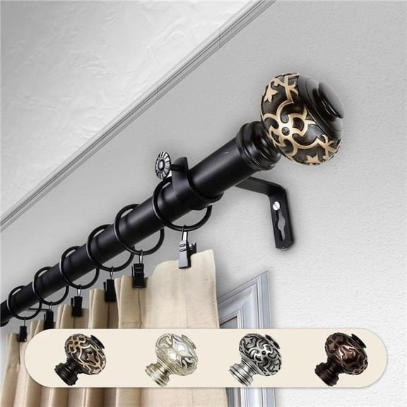 Central Design 100-49-482 1 in. Dia. Amber Curtain Rod, Black - 48-84 in.