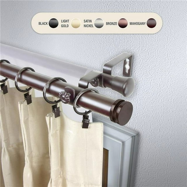 Central Design 100-50-489-D 1 in. Cap Double Curtain Rod with 48 to 84 in. Extension, Bronze