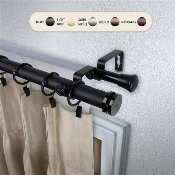 Central Design 100-50-662-D 1 in. Cap Double Curtain Rod with 66 to 120 in. Extension, Black