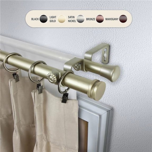 Central Design 100-50-993-D 1 in. Cap Double Curtain Rod with 120 to 170 in. Extension, Light Gold