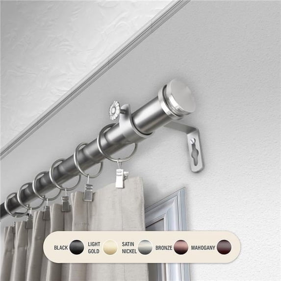 Central Design 100-50-995 1 in. Cap Curtain Rod with 120 to 170 in. Extension, Satin Nickel