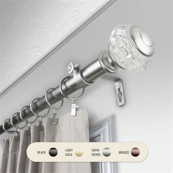 Central Design 100-59-485 1 in. Lyla Curtain Rod with 48 to 84 in. Extension, Satin Nickel