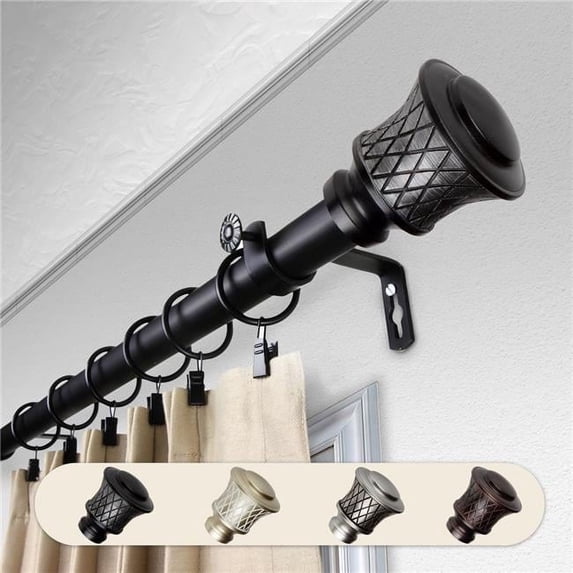 Central Design 100-75-482 1 in. Dia. Alina Curtain Rod, Black - 48-84 in.