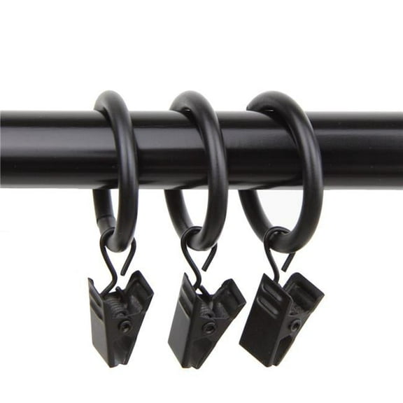 Central Design 1928-12 1 in. Curtain Rings with Clips, Black - Set of 10