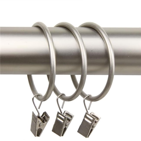 Central Design 1929-15 2 in. Curtain Rings with Clips, Satin Nickel - Set of 10