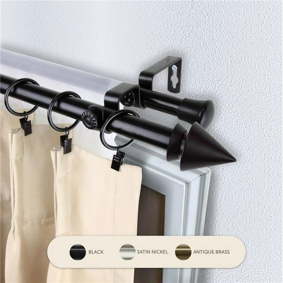 Central Design 4765-482 0.8125 in. Jacob Double Curtain Rod with 48 to 84 in. Extension, Black