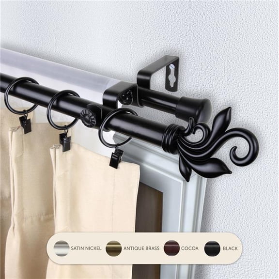 Central Design 4774-482 0.8125 in. Giles Double Curtain Rod with 48 to 84 in. Extension, Black