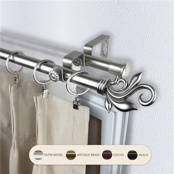 Central Design 4774-665 0.8125 in. Giles Double Curtain Rod with 66 to 120 in. Extension, Satin Nickel