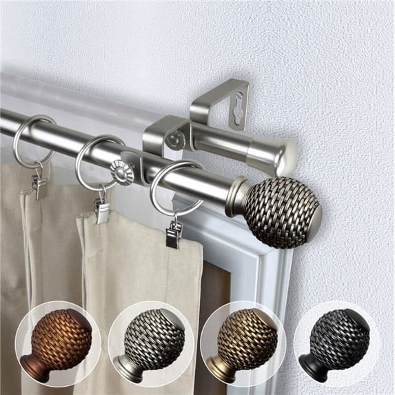 Central Design 4779-665 0.812 in. Dia. Vanna Double Curtain Rod, Satin Nickel - 66-120 in.