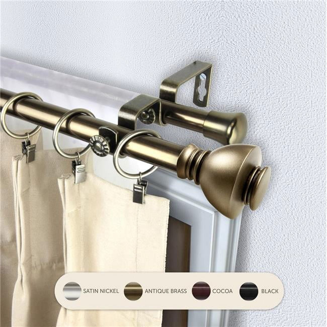 Central Design 4786-284 0.8125 in. Kingsly Double Curtain Rod with 28 to 48 in. Extension, Antique Brass
