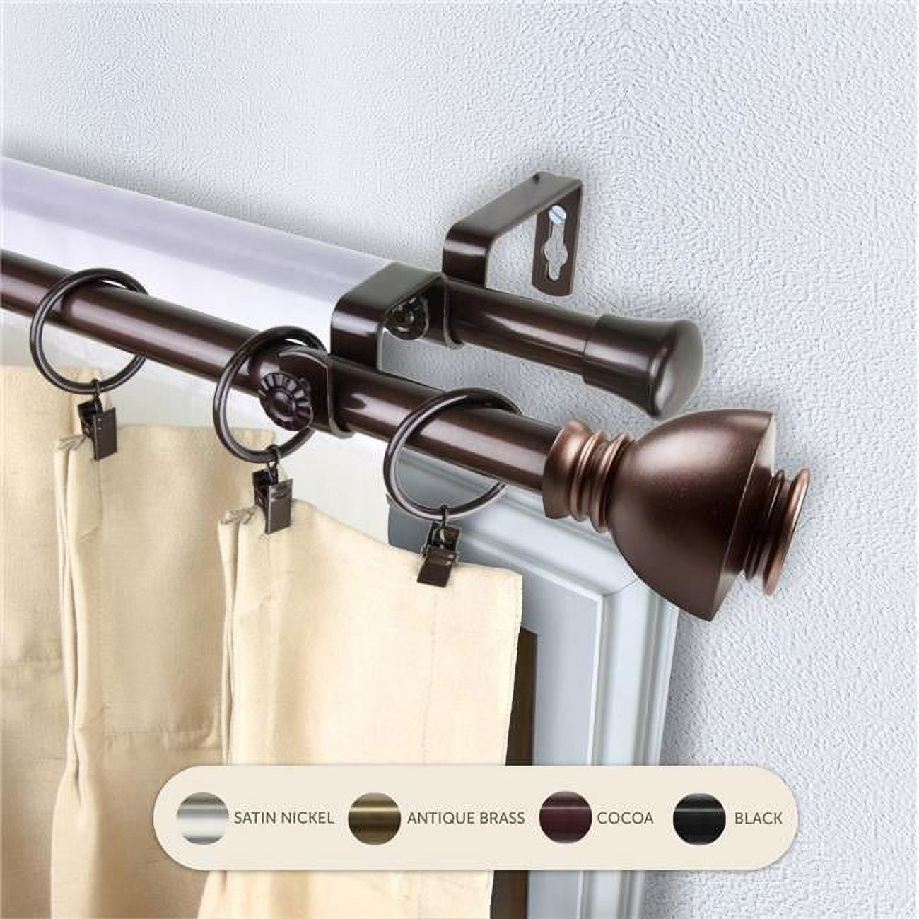 Central Design 4786-997 0.8125 in. Kingsly Double Curtain Rod with 120 to 170 in. Extension, Cocoa
