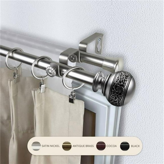 Central Design 4787-285 0.8125 in. Lucid Double Curtain Rod with 28 to 48 in. Extension, Satin Nickel