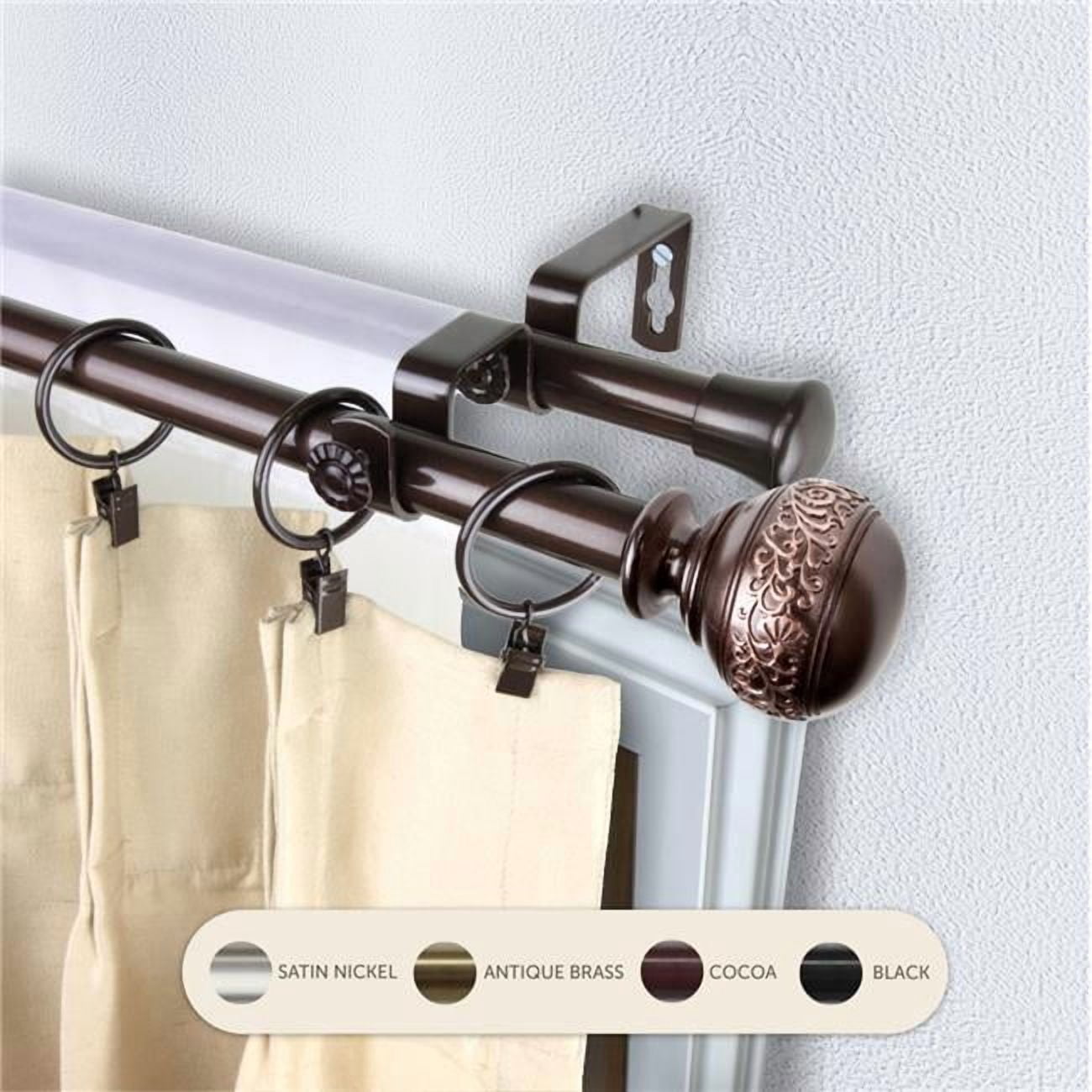 Central Design 4787-487 0.8125 in. Lucid Double Curtain Rod with 48 to 84 in. Extension, Cocoa