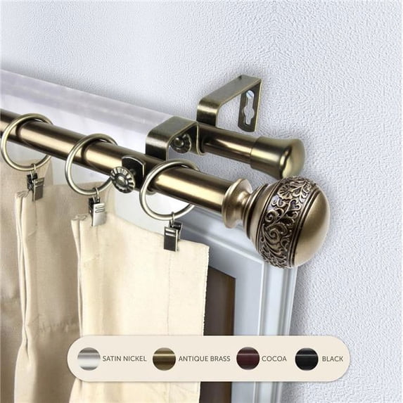 Central Design 4787-664 0.8125 in. Lucid Double Curtain Rod with 66 to 120 in. Extension, Antique Brass