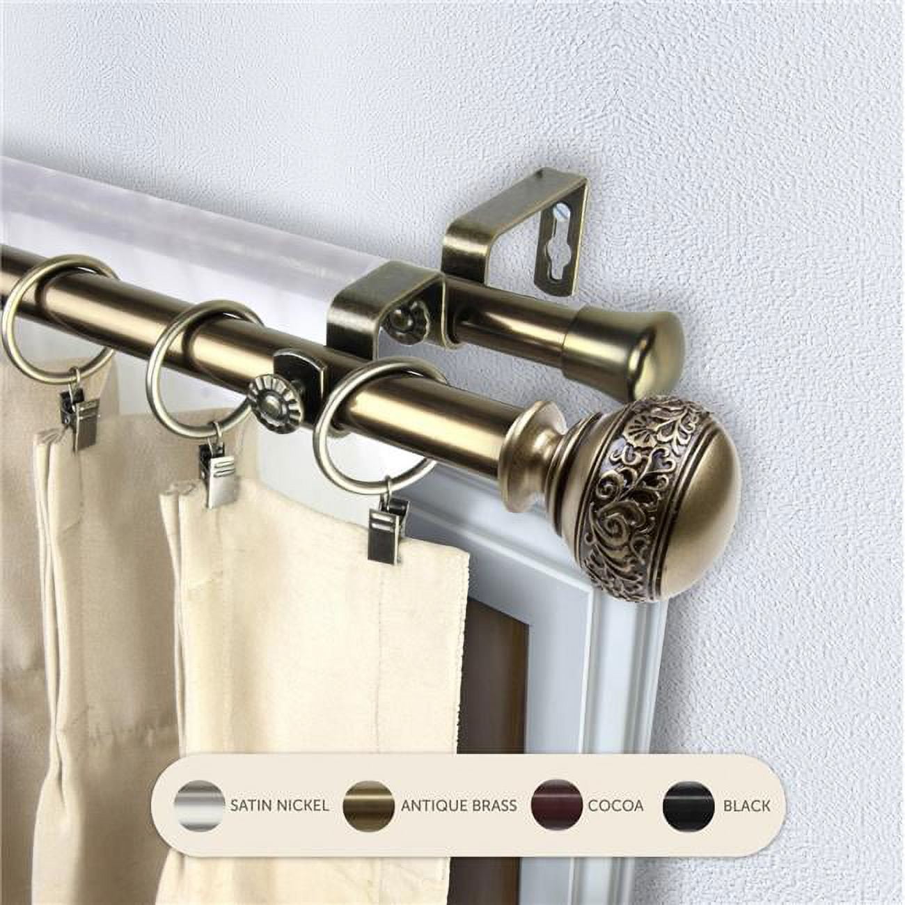 Central Design 4787-994 0.8125 in. Lucid Double Curtain Rod with 120 to 170 in. Extension, Antique Brass