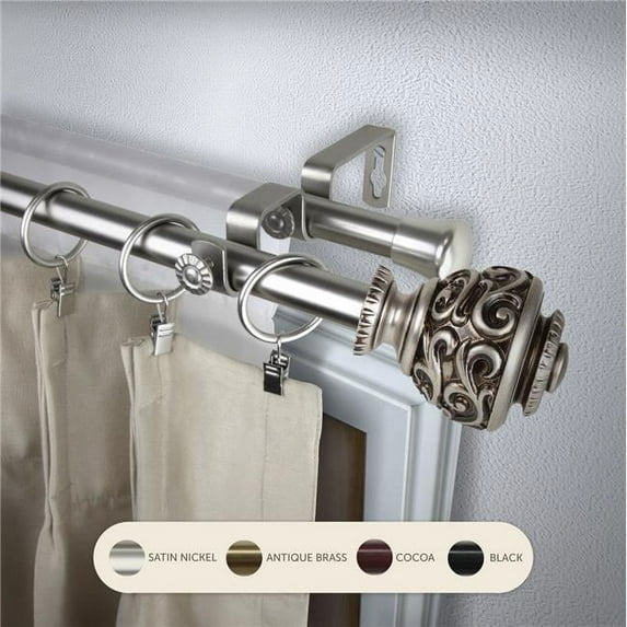Central Design 4789-285 0.8125 in. Harmony Double Curtain Rod with 28 to 48 in. Extension, Satin Nickel