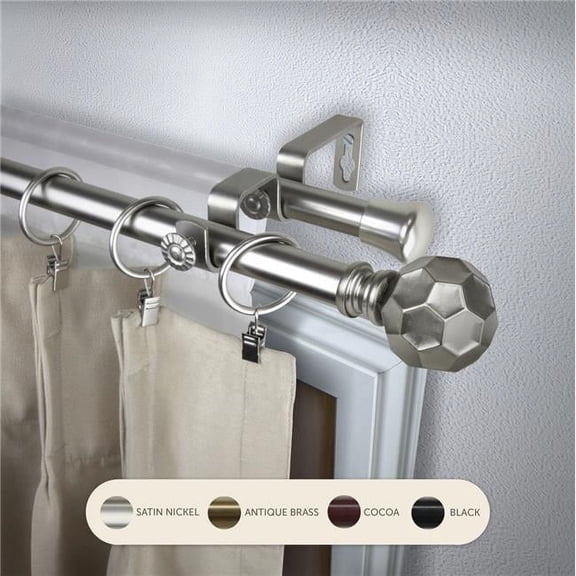 Central Design 4790-485 0.8125 in. Remi Double Curtain Rod with 48 to 84 in. Extension, Satin Nickel