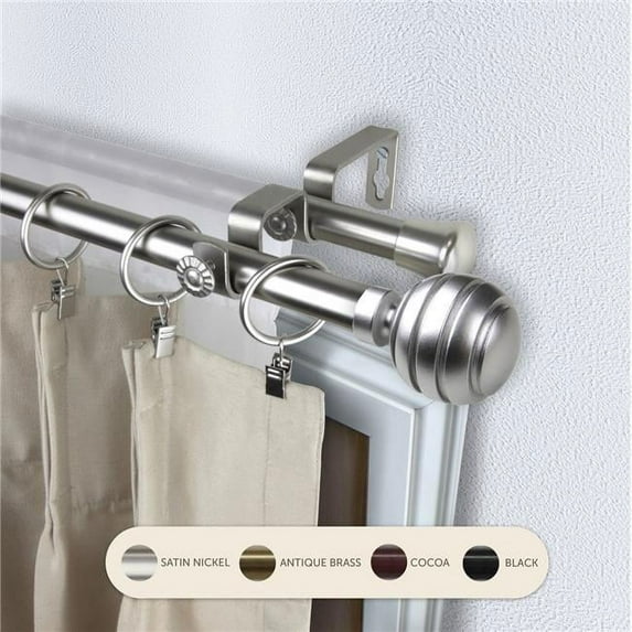 Central Design 4791-995 0.8125 in. Louise Double Curtain Rod with 120 to 170 in. Extension, Satin Nickel