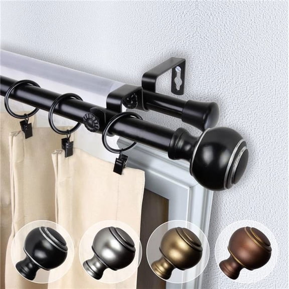 Central Design 4798-662 0.812 in. Dia. Hal Double Curtain Rod, Black - 66-120 in.
