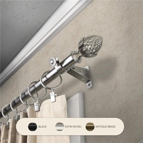 Central Design 4867-485 0.8125 in. Opal Curtain Rod with 48 to 84 in. Extension, Satin Nickel