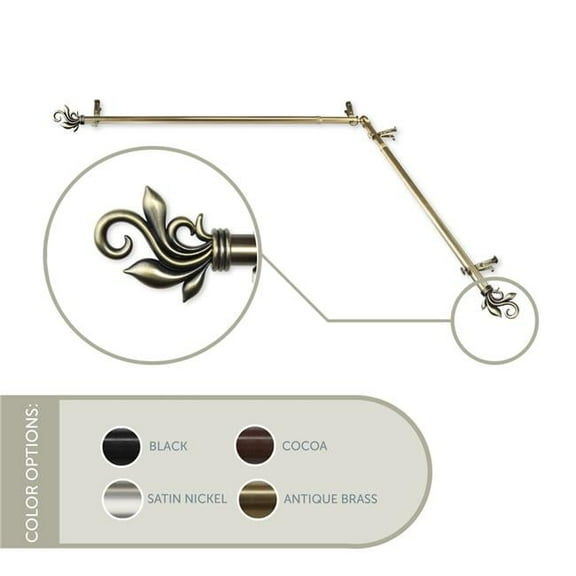 Central Design 4874-664-CORNER 0.8125 in. Giles Corner Window Curtain Rod with 66 to 120 in. Extension, Antique Brass