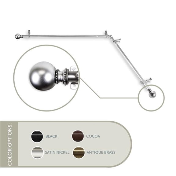Central Design 4883-665-CORNER 0.8125 in. Julian Corner Window Curtain Rod with 66 to 120 in. Extension, Satin Nickel
