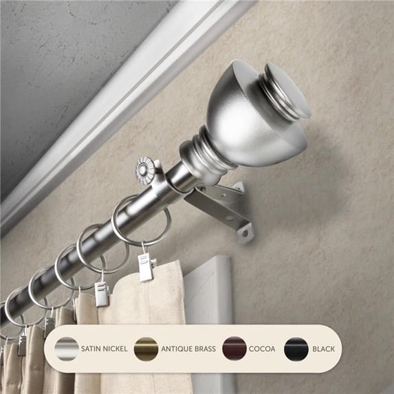 Central Design 4886-285 0.8125 in. Kingsly Curtain Rod with 28 to 48 in. Extension, Satin Nickel
