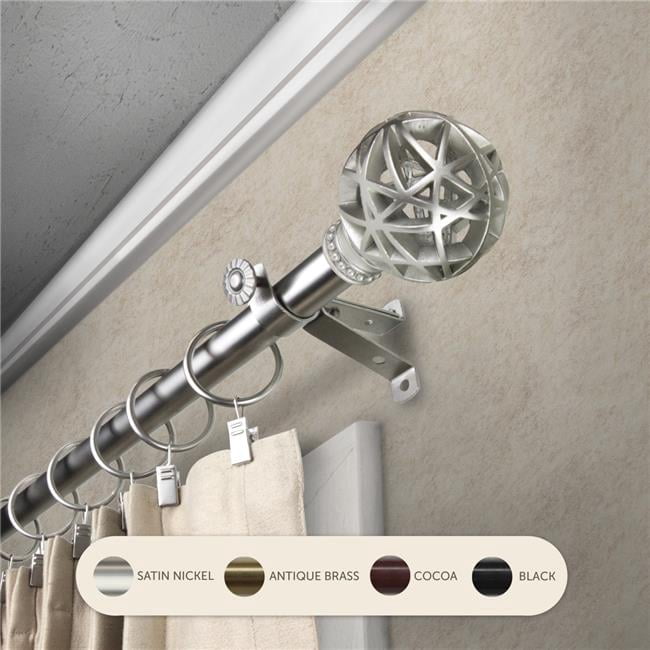 Central Design 4888-485 0.8125 in. Arabella Curtain Rod with 48 to 84 in. Extension, Satin Nickel