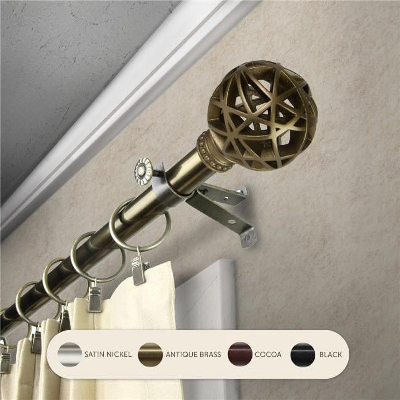 Central Design 4888-664 0.8125 in. Arabella Curtain Rod with 66 to 120 in. Extension, Antique Brass