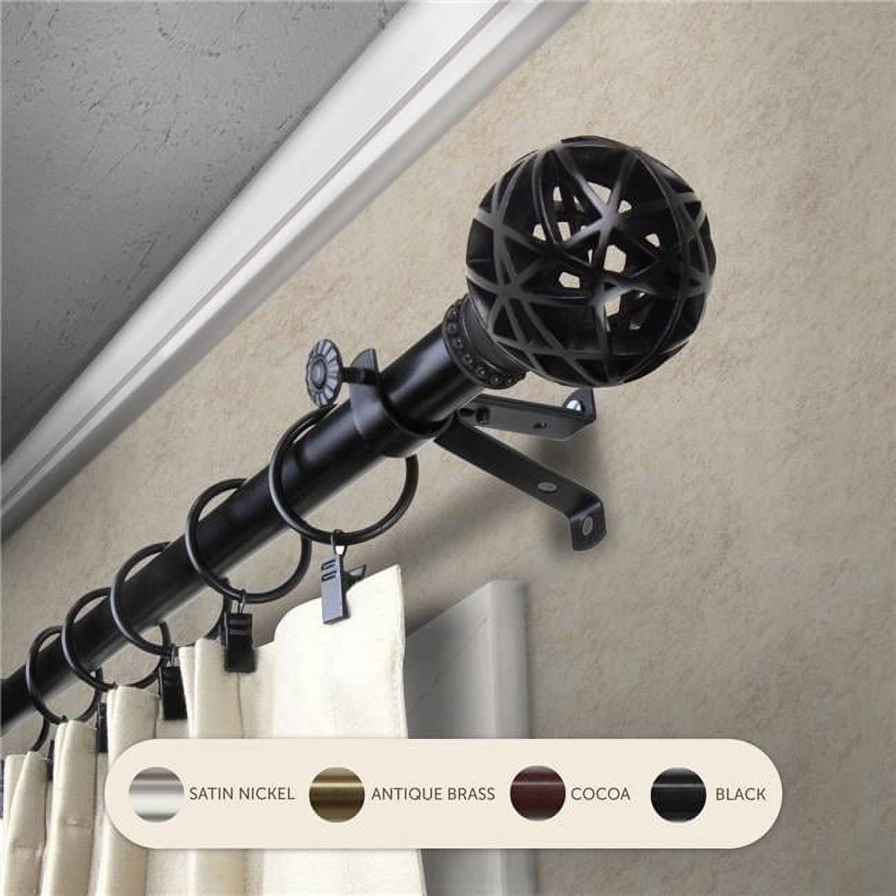 Central Design 4888-992 0.8125 in. Arabella Curtain Rod with 120 to 170 in. Extension, Black