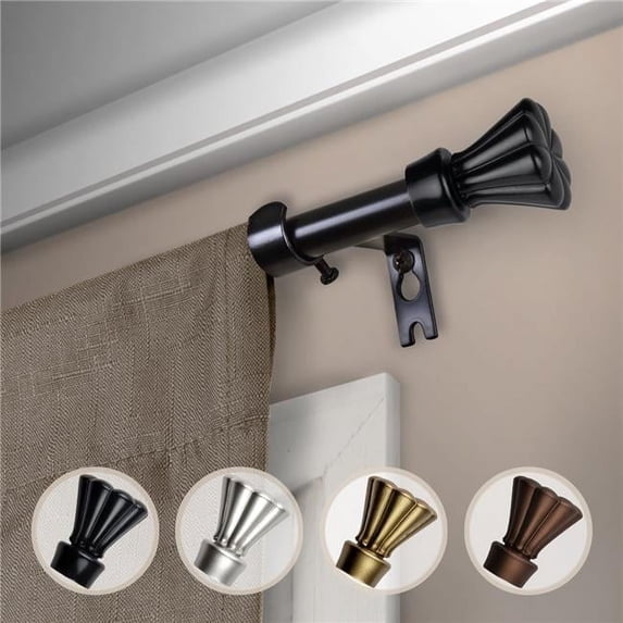 Central Design 5717-842 0.625 in. Dia. Pasha Curtain Rod, Black - 84-120 in.