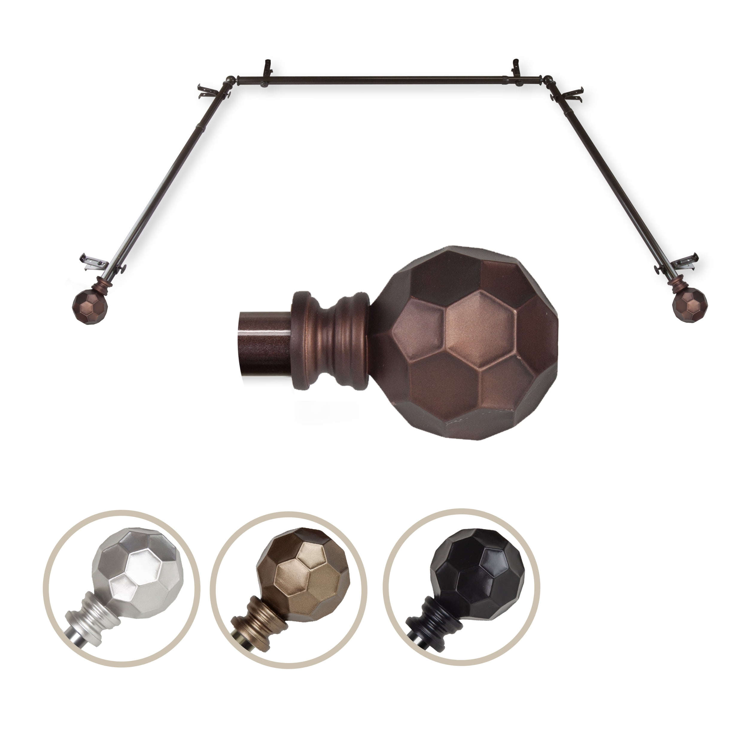Central Design ABay-90-7 0.8125 in. Remi Bay Window Curtain Rod with Side Rod Extends Upto 20 to 36 in. & Center Rod Extends Upto 38 to 72 in., Cocoa