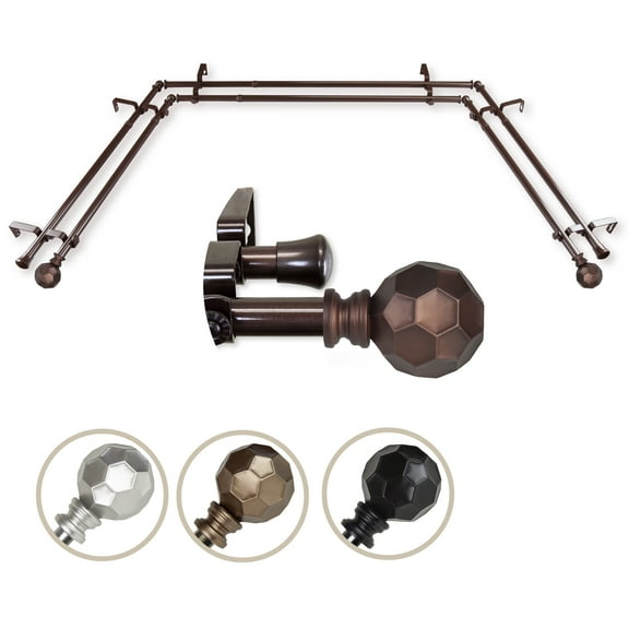 Central Design ABay-90-7D 0.8125 in. Remi Bay Window Double Curtain Rod with Side Rod Extends Upto 20 to 36 in. & Center Rod Extends Upto 38 to 72 in., Cocoa
