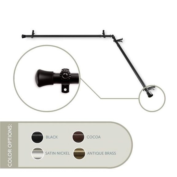 Central Design CORNER-282 0.8125 in. Single Corner Curtain Rod with 28 to 48 in. Extension on Each Side, Black