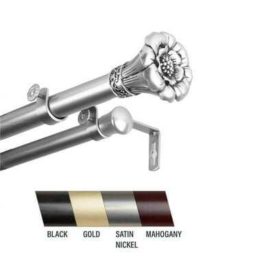 Central Design  Flora 1 in. Double Curtain Rod, 28-48 in. - Satin Nickel