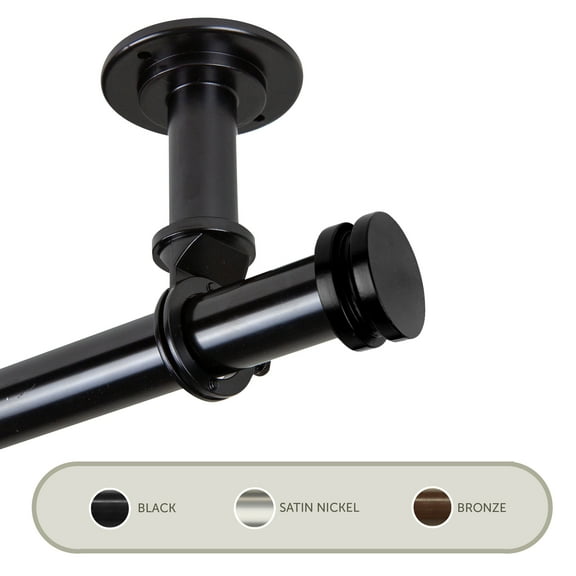 Central Design Products 1" Black Knob Adjustable Single Curtain Rod, 48"-84"