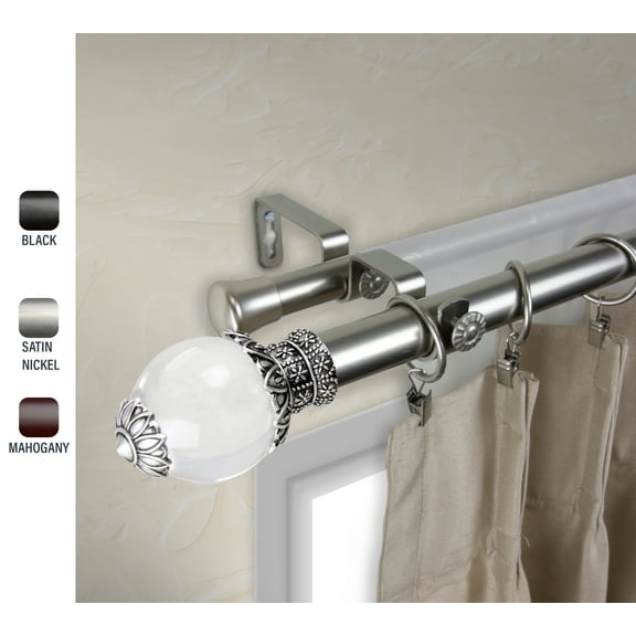 Central Design Products 1" Nickel Knob Adjustable Double Curtain Rod, 66"-120"