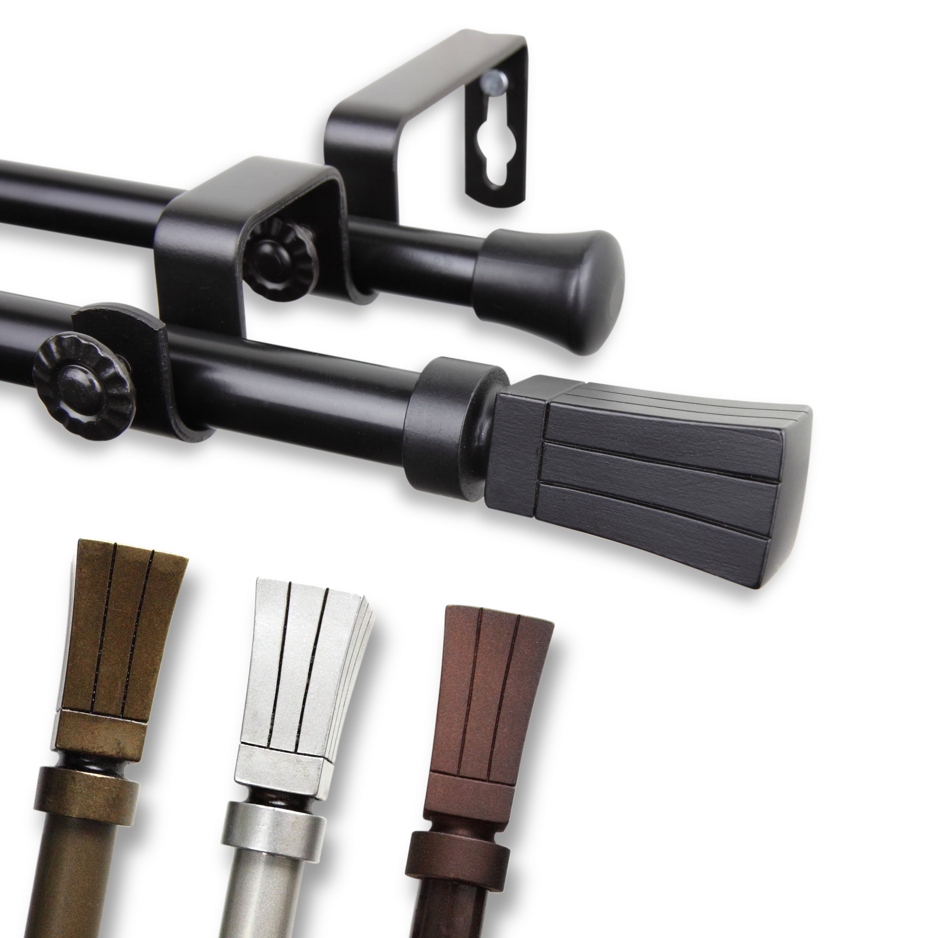 Central Design Products Steel 0.62" Modern Double Curtain Rod, Black