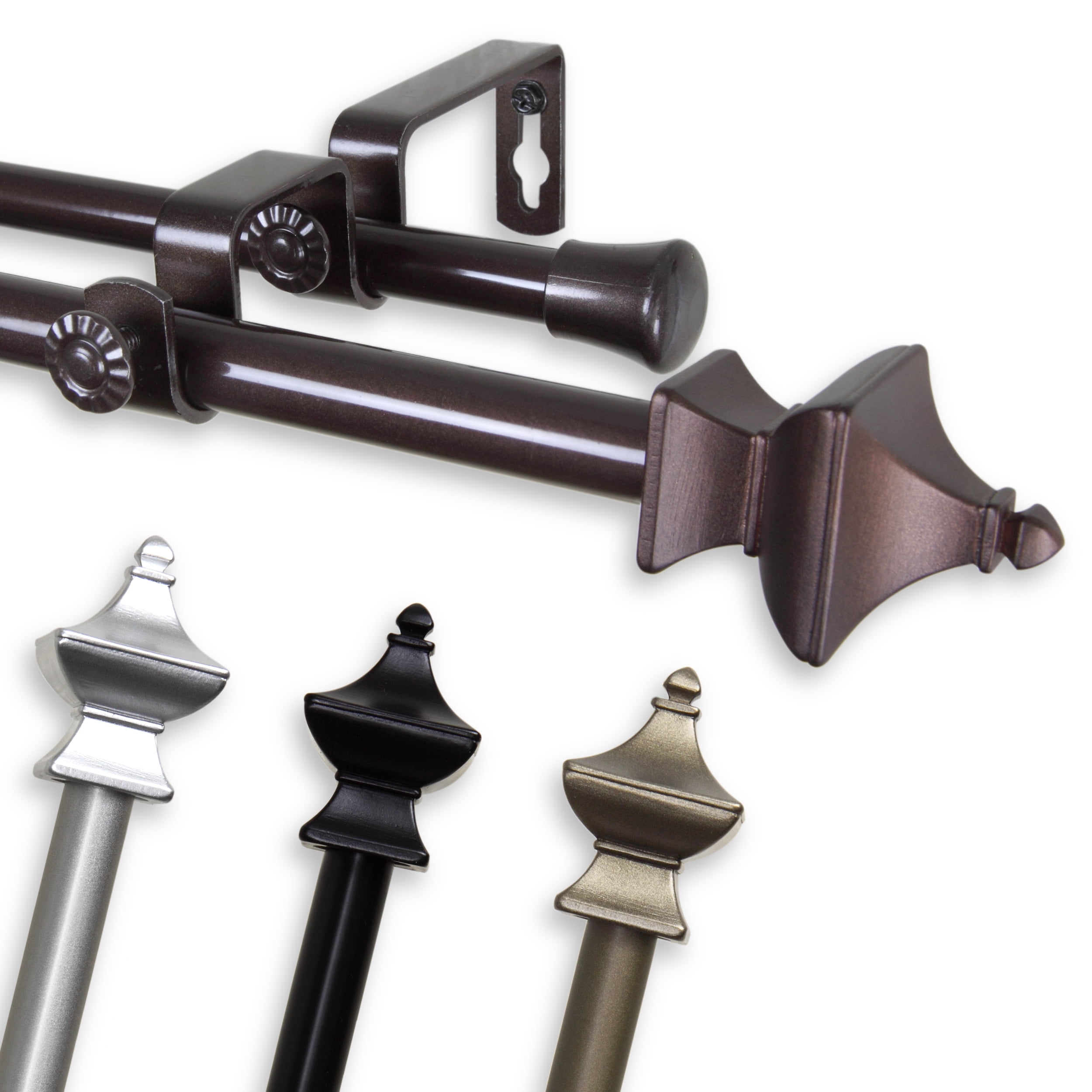 Central Design Products Steel 0.62" Modern Double Curtain Rod, Black