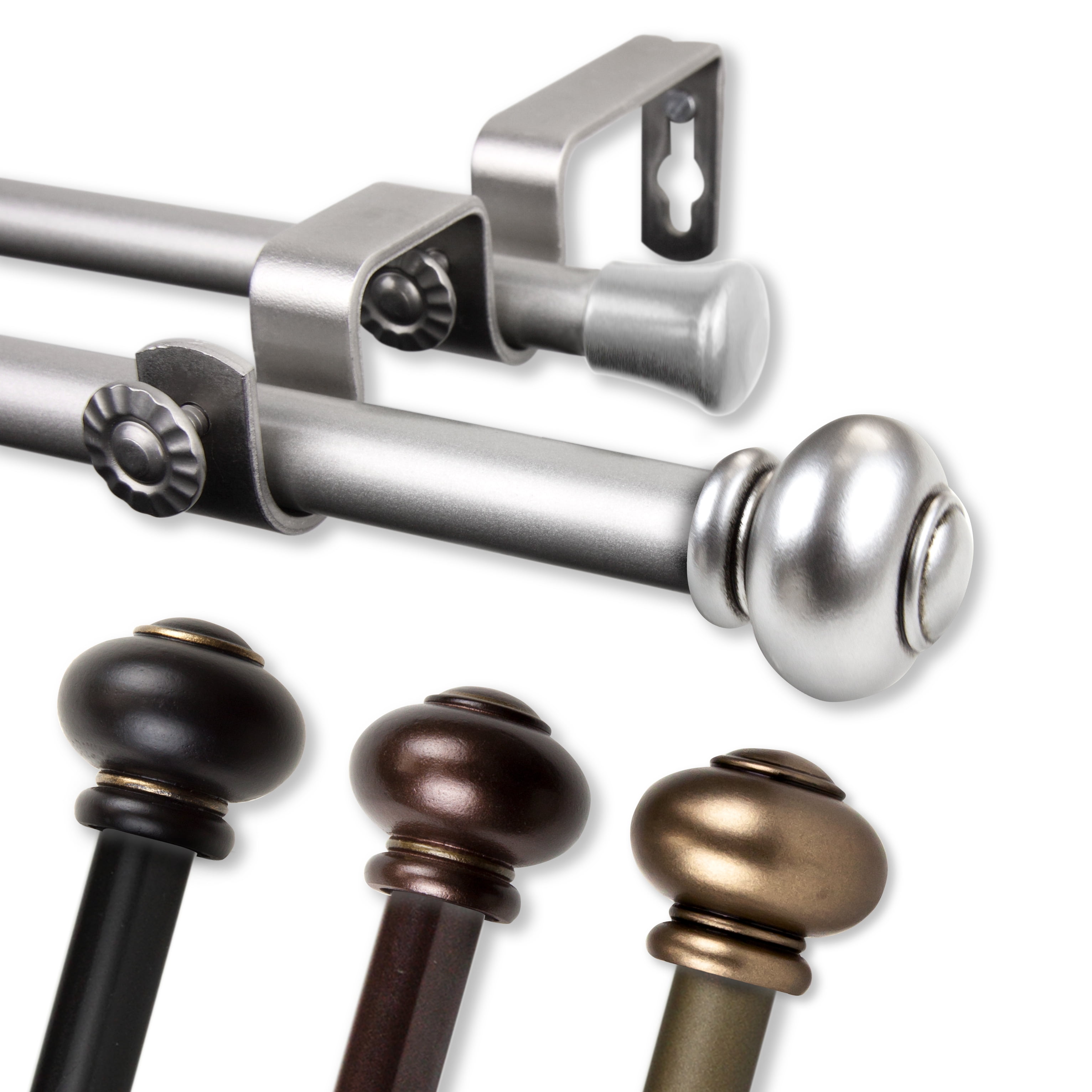 Central Design Products Steel 0.62" Modern Double Curtain Rod, Brown