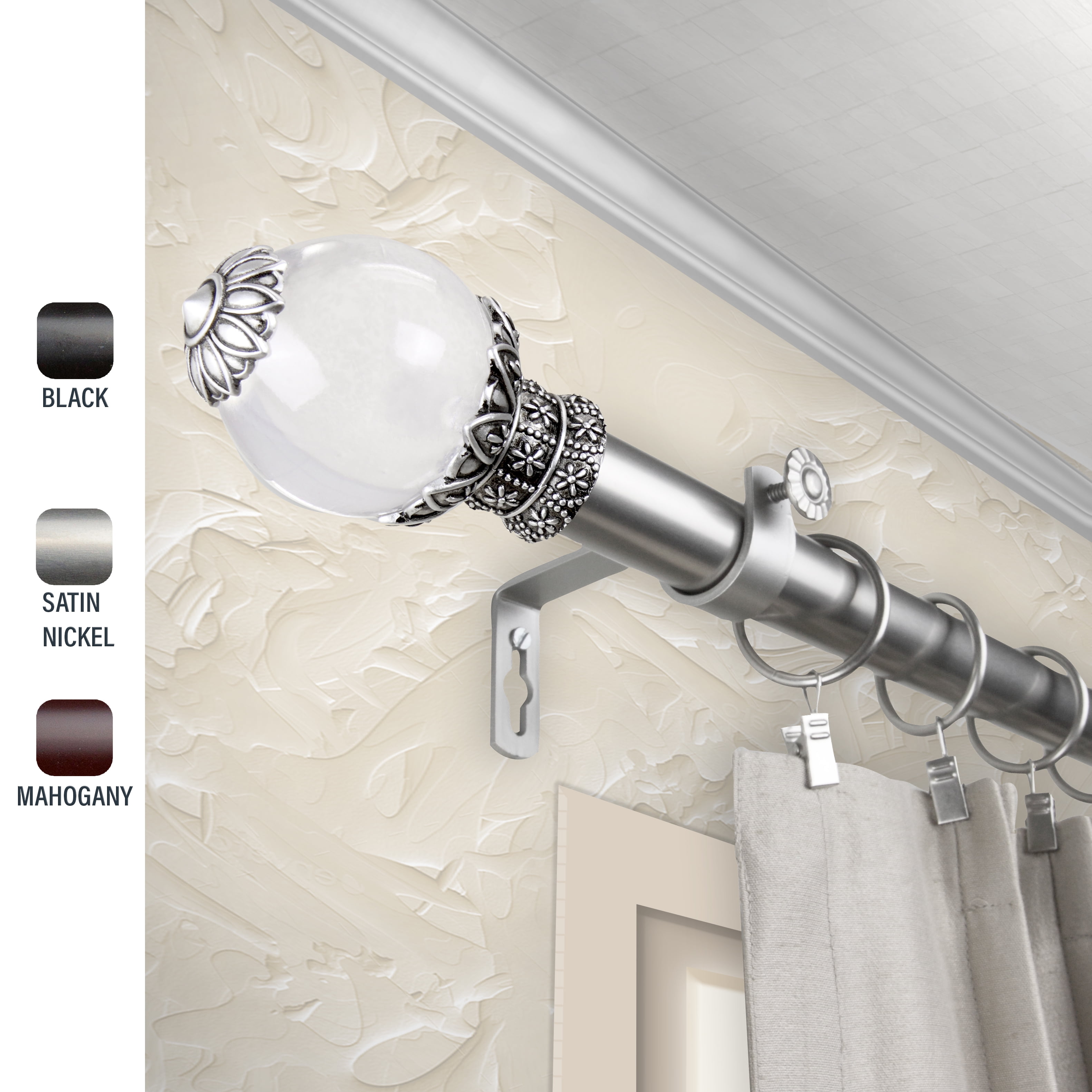 Central Design Products Steel Adjustable Bathroom Single Curtain Rod, Silver, 2.25" X 2.5"