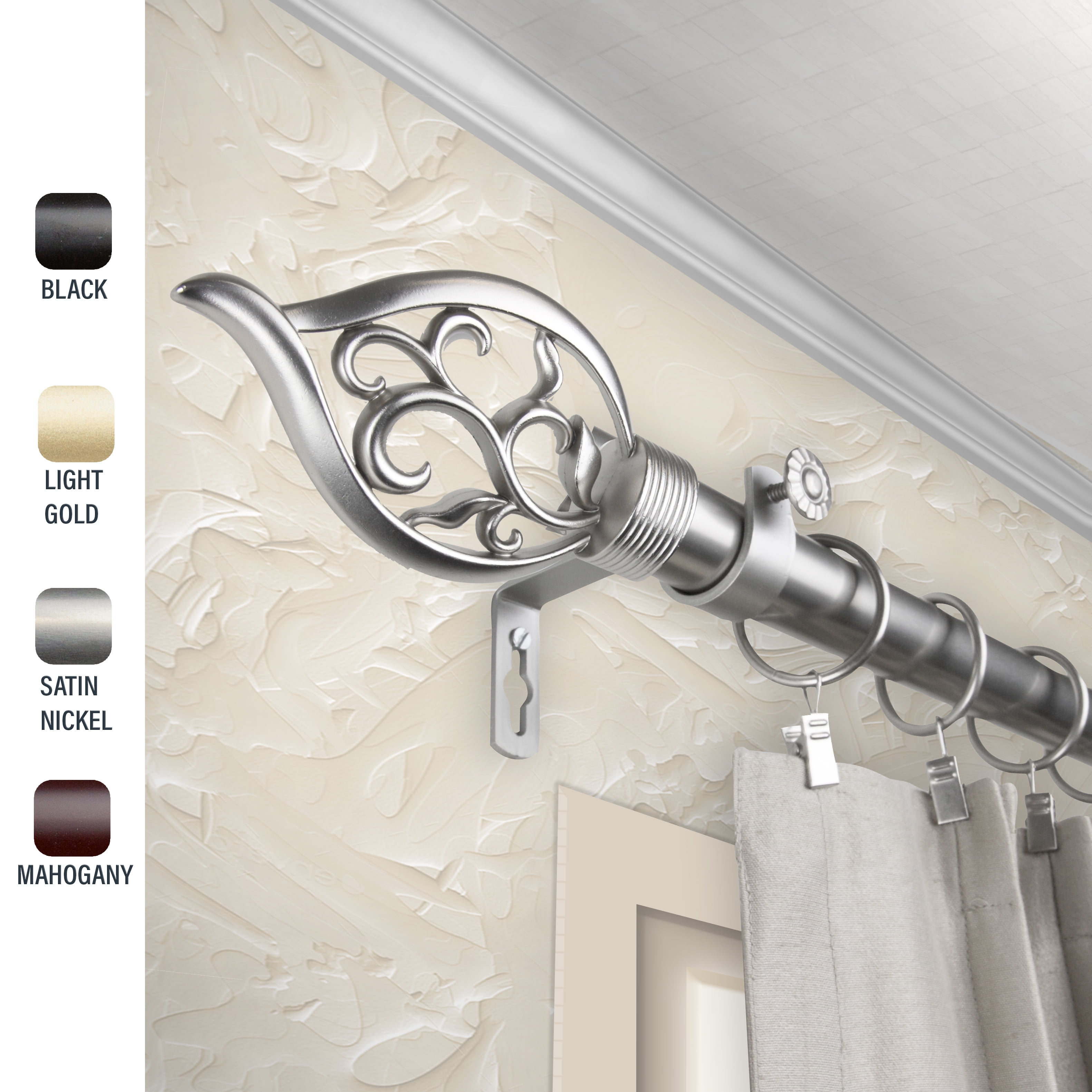 Central Design Products Steel Adjustable Bathroom Single Curtain Rod, Silver, 2.25" X 2.5"