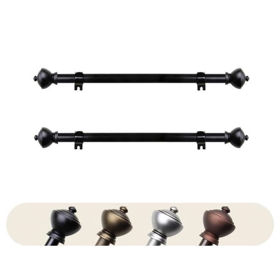 Central Design SIDE063-07-2 0.625 in. Dia. Logan Side Curtain Rod, Black - 12-20 in. - Set of 2