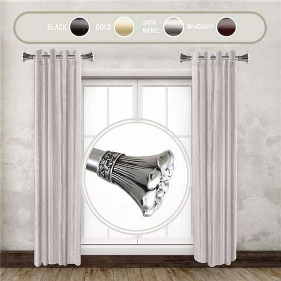 Central Design SIDE100-02-5 1 in. Flora Side Curtain Rod Set for 12 to 20 in. Winodws, Satin Nickel - Set of 2