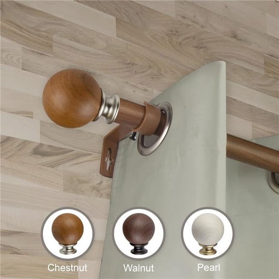 Central Design W100-43-28W3 1 in. Dia. Erna Faux Wood Curtain Rod, Chestnut - 28-48 in.