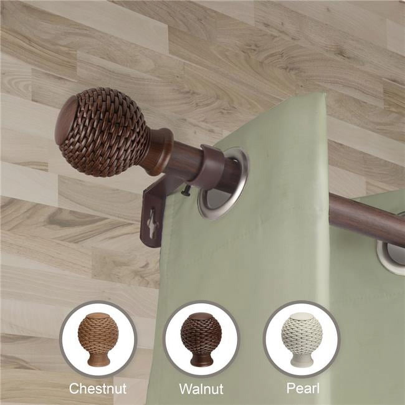 Central Design W100-76-48W2 1 in. Dia. Ozi Faux Wood Curtain Rod, Dark Walnut - 48-84 in.