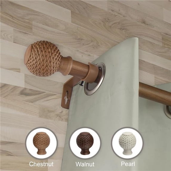 Central Design W100-76-66W3 1 in. Dia. Ozi Faux Wood Curtain Rod, Chestnut - 66-120 in.