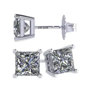 CENTRAL DIAMOND CENTER 14K Gold Posts & Sterling Silver Princess Cut CZ Stud Earrings Made with Swarovski Zirconia - 5.0mm 1.50cttw - Platinum Plated