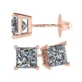 thumbnail image 1 of Central Diamond Center 14K Gold Posts & Sterling Silver Princess Cut CZ Stud Earrings Made with Swarovski Zirconia - 5.0mm 1.50cttw - Rose Gold Plated, 1 of 7