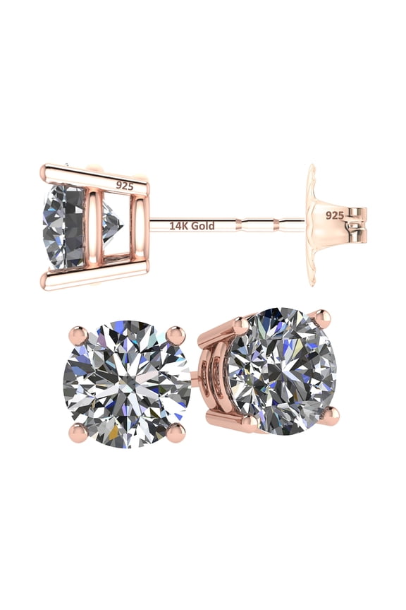 14K Solid Gold Post & Sterling Silver Made with Swarovski 4 Prong CZ Stud Earrings - Rose Gold Plated - 3.5mm - 0.30cttw